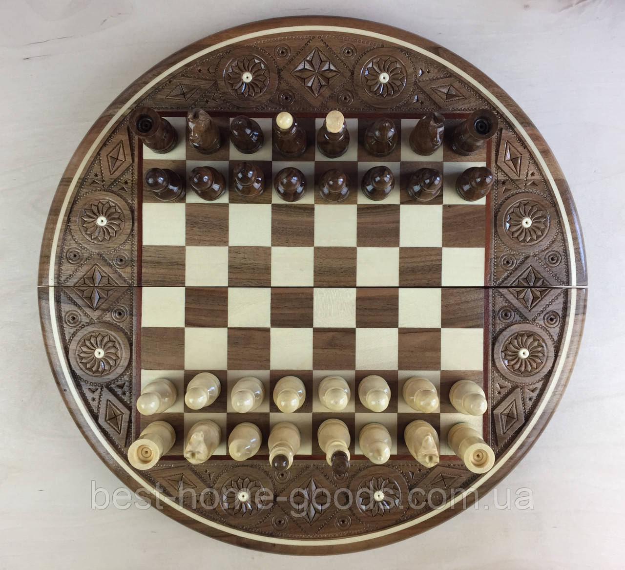 Шахматы резные деревянные круглые ручной работы. - фото 6 - id-p968645936