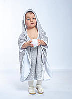 Пончо-полотенце детское двусторонное с капюшоном Twins до 5 лет (80х140 см) 100% хлопок, серый