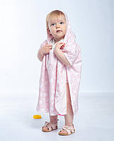 Детское хлопковое полотенце пончо с капюшоном после купания Twins до 3 лет 70х120 см, розовый