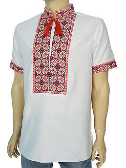 Стильна чоловіча вишиванка Сварга к / р "Зорецвіт" red з червоною вишивкою