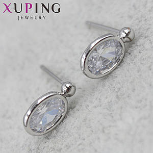 Сережки жіночі сріблястого кольору Xuping Jewelry медичне золото гвоздики із сапфірами 24K