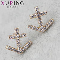 Серёжки женские золотистого цвета Xuping Jewelry гвоздики,пусеты в виде Якоря с камушками 24K