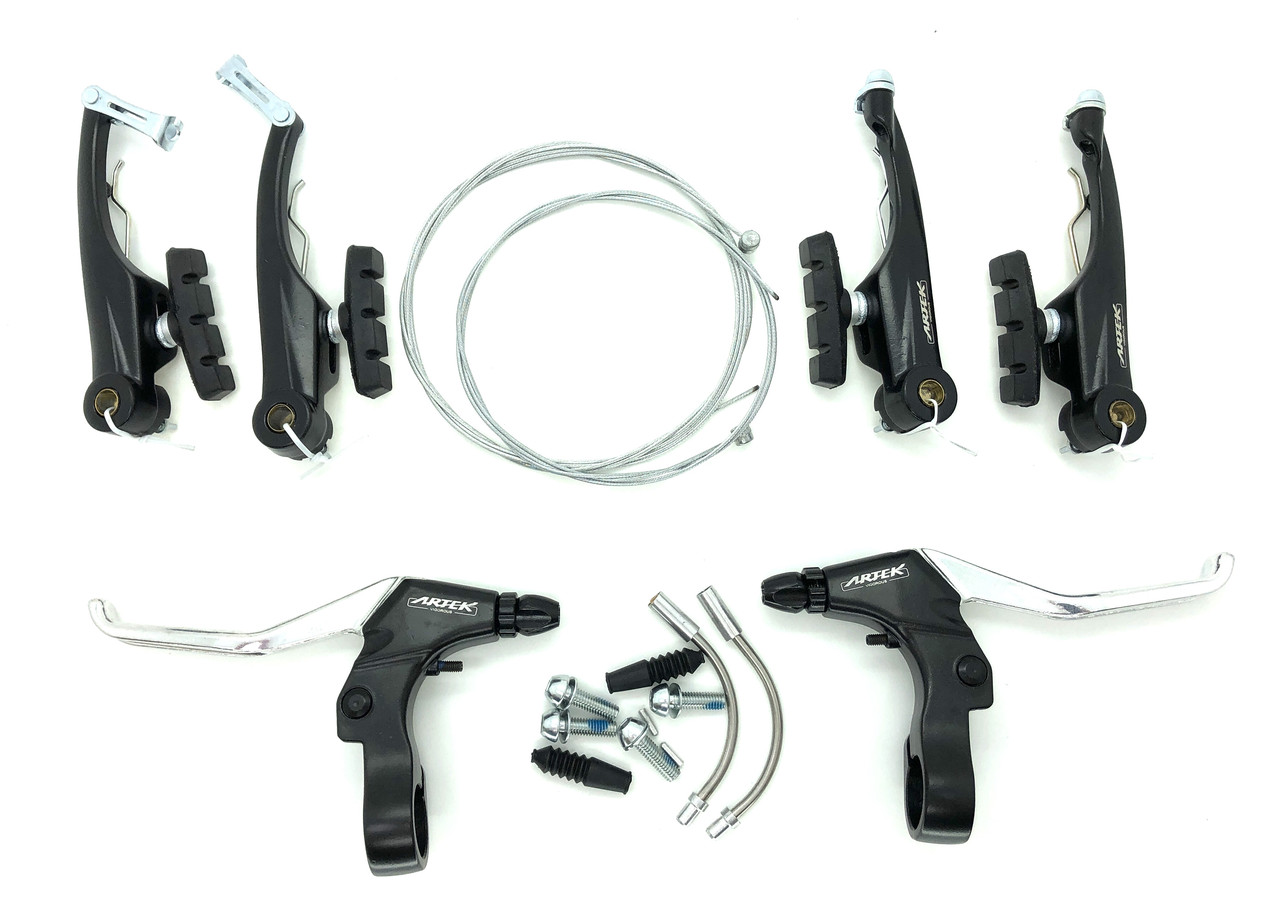 Гальма вело V-Brake, Artek LV12DG АЛ 110 мм чорні, ручки гальма АЛ, троси 950 мм, з 1800 мм, фото 1
