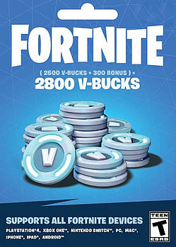 Подарункова карта Fortnite - 2800 V-Bucks card (для всіх платформ 2,500 (+300 Bonus) В-бакси/Вабаксы/ВА-бакси)