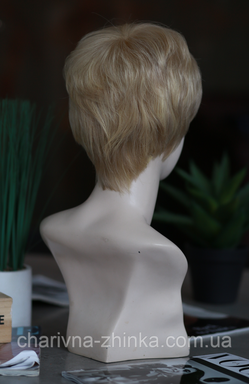 Парик женский короткий из натуральных волос Dragon светлый блонд - фото 3 - id-p1119794421