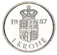 Дания 1 крона 1987 AU-UNC