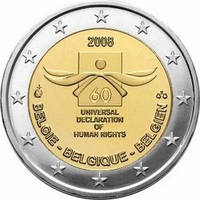 Бельгия 2 евро 2008 «60 лет декларации прав человека» UNC (KM#248)