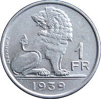Бельгия 1 франк 1939 F-VF Лев (KM#119)