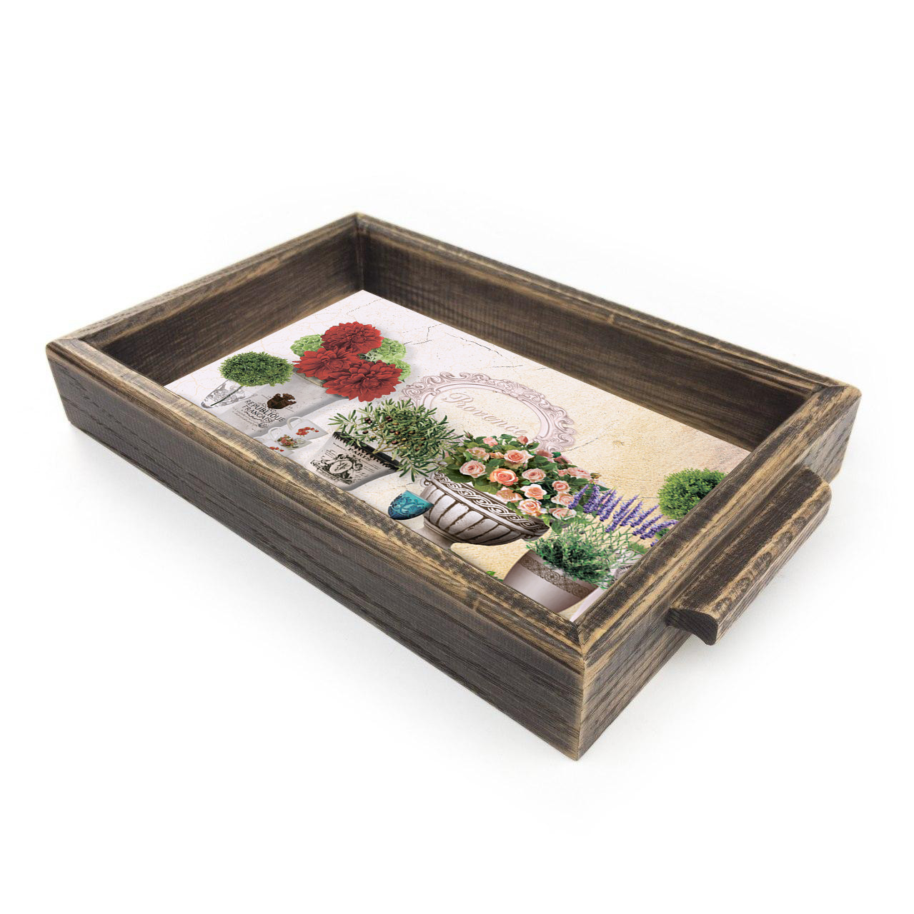 Декоративний піднос з ручками  Букети жоржин та троянд 20х30 см ппр0102кву20х30, фото 1