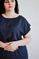Легка штапельна сукня-туніка, у дрібний горох, темно-синя, великі розміри 50,52,54, від виробника