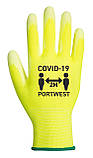 Рукавички Covid-19 c ПУ покриттям долоні Portwest CV20 Жовтий/Білий M, фото 3