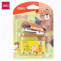 Степлер Deli 0452E мікс №10 12ар пласт міні-розм "Звірята"NEW, фото 3