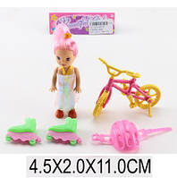 Кукла маленькая с велосипедом, ролики, см. описание