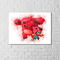 Акварельная картина Постер с героями игры Холст Старс Обычный боец класса Воин Большой розовый медведь Постер