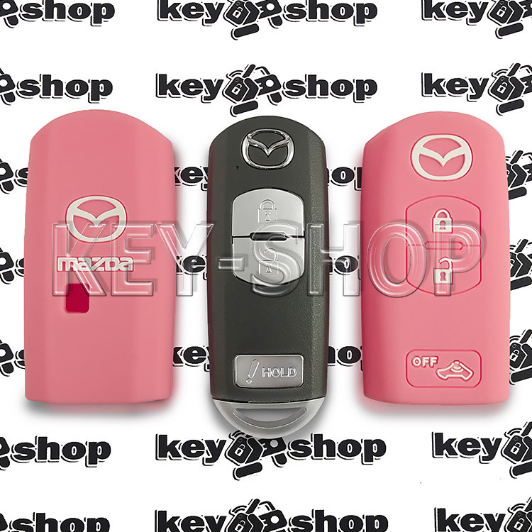 Чехол силиконовый смарт ключа Mazda (Мазда) (розовый) 2 + 1 кнопки - фото 1 - id-p1218395408