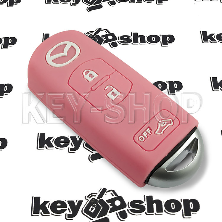 Чехол силиконовый смарт ключа Mazda (Мазда) (розовый) 2 + 1 кнопки - фото 3 - id-p1218395408