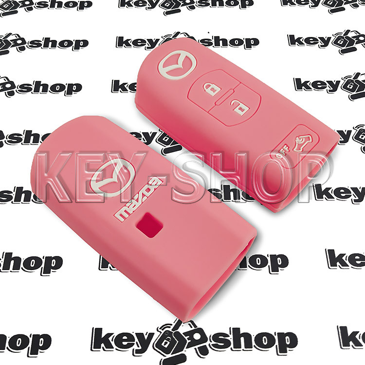 Чехол силиконовый смарт ключа Mazda (Мазда) (розовый) 2 + 1 кнопки - фото 2 - id-p1218395408