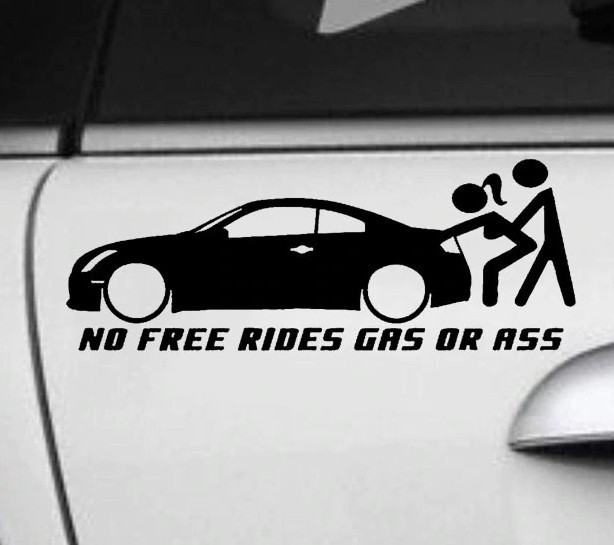Наклейка на автомобіль No Free Rides GAS OR ASS: Немає безкоштовних поїздок - паливо або попка - чорна, фото 1