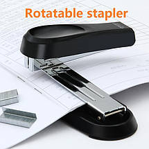 Степлер Deli Е0333 чорний №24 25 аркушів, поворотний корпус, фото 5