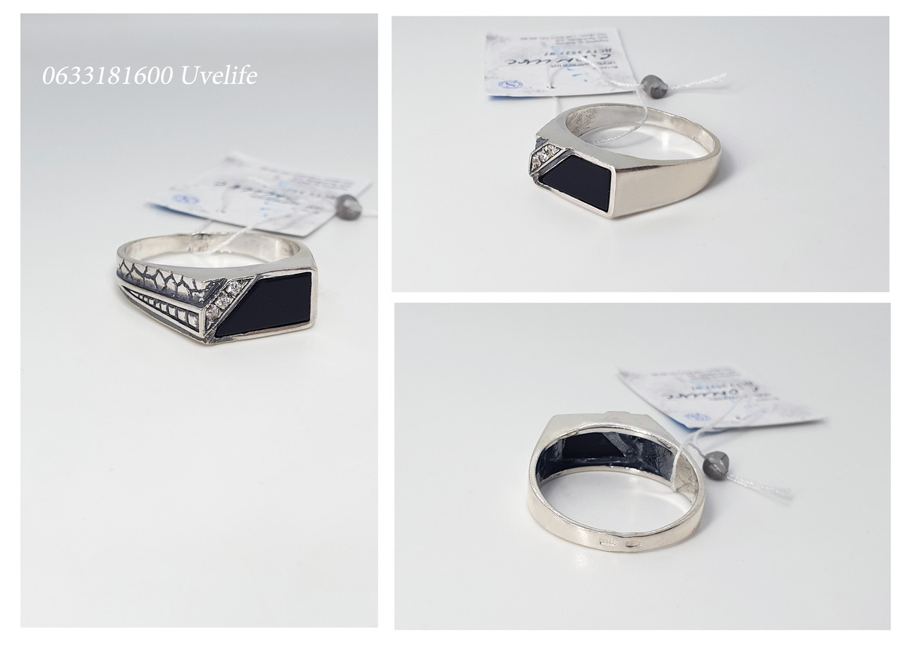 Чоловіча печатка з чорним каменем артикул 17с017, фото 1