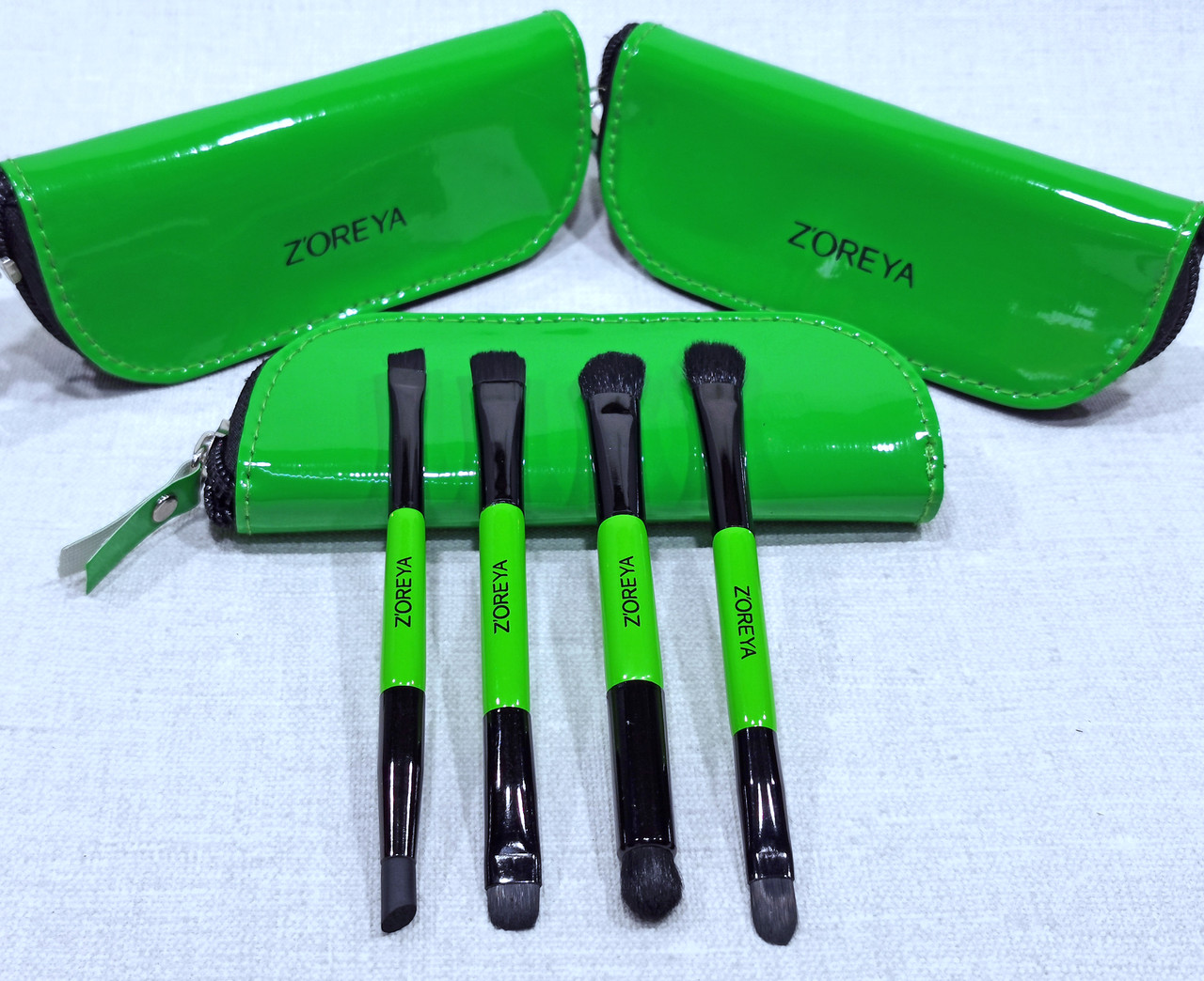 Набор кистей для макияжа 4 штуки в кошельке ZOREYA зеленые - фото 3 - id-p519057397
