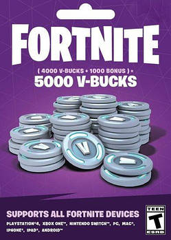 Подарункова карта Fortnite - 5000 V-Bucks card (для всіх платформ 4,000 (+1000 Bonus) В-бакси/Вабаксы/ВА-бакси)
