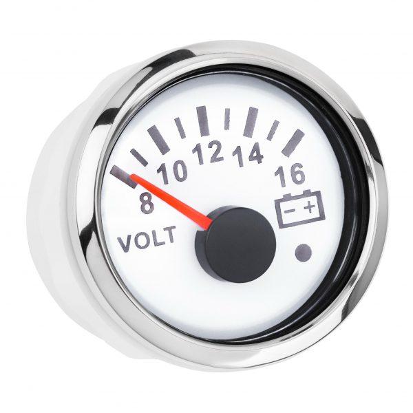 ВОЛЬТМЕТР I GAUGE 52MM З ФУНКЦІЄЮ ПОПЕРЕДЖЕННЯ (БІЛИЙ) LED ДИСПЛЕЙ, 8-16В
