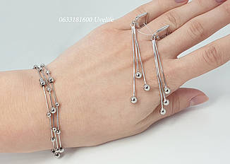 Срібний набір потрійний снейк з кульками