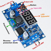 Регулируемый понижающий модуль питания LM2596 с вольтметром