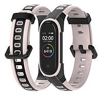 Ремінець для фітнес-браслета Xiaomi Mi Band 5, 6, 7 Sport 2 блідо-рожевий з чорним, фото 3