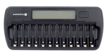 Універсальний зарядний пристрій everActive NC-1200 12 каналів Ni-Cd/Ni-Mh 220V/12V Refresh LCD, фото 2