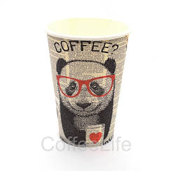 Паперовий одноразовий стаканчик Панда 400 мл - 50шт/уп. для гарячих і холодних напоїв