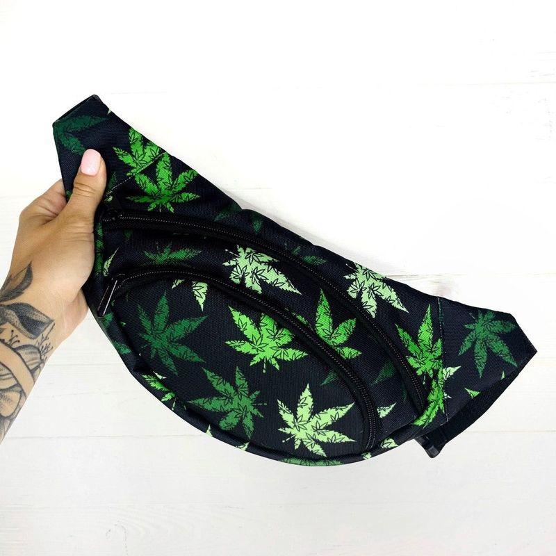 Поясна сумка Intruder чорна з рослинним принтом, фото 1