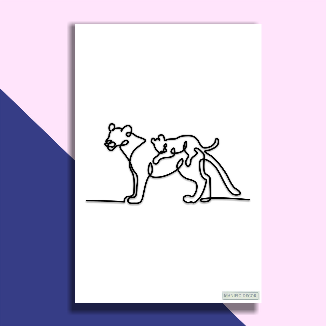 Картина на холсті інтер'єрна абстрактна настінна арт панно Manific Decor "Lioness and lion cub/Левиця й левеня"