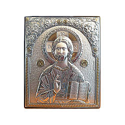 Ікона срібна Ісус Вседержитель на дерев'яній основі 14х17 см