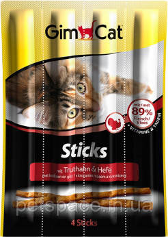 М'ясні палички Gim Cat Sticks (Джім Кет палички для котів, індичка і дріжджі), 1 паличка, фото 1