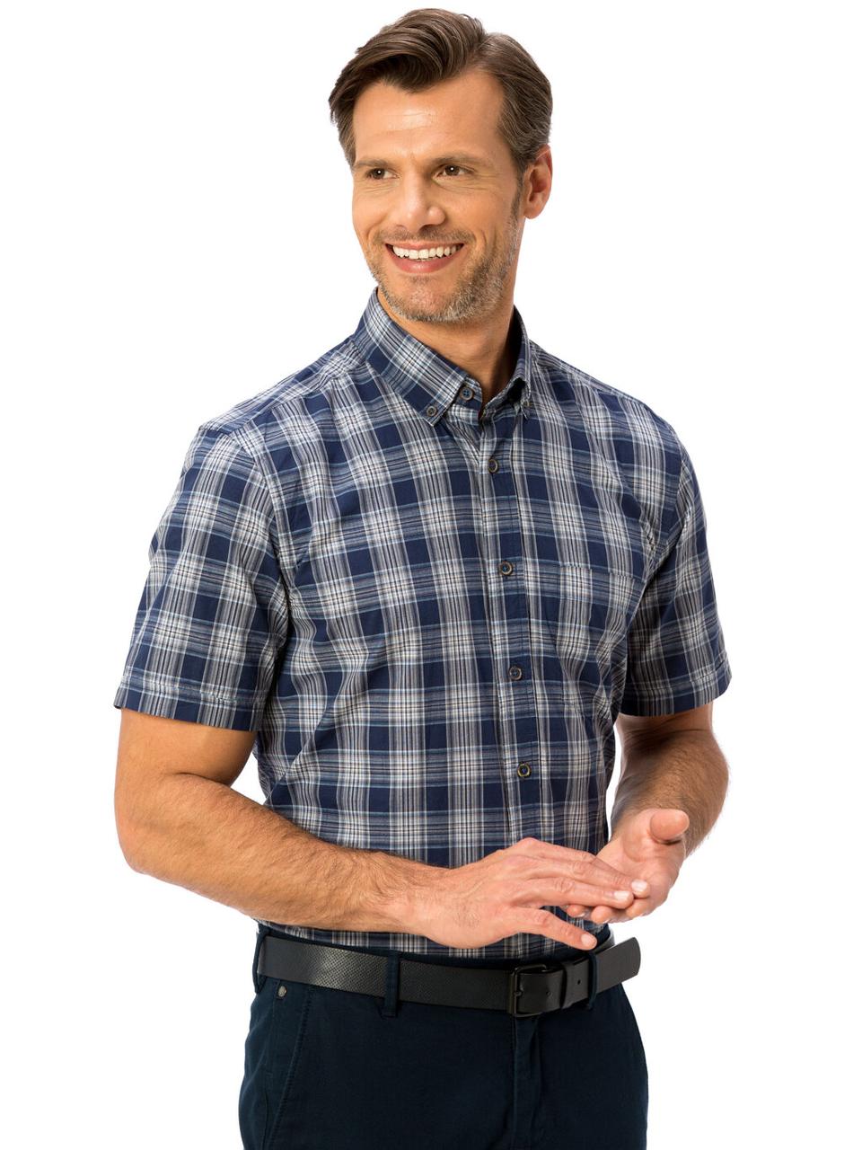 Синя чоловіча сорочка LC Waikiki/ЛС Вайки в сіро-білу карту, з кишенею на грудях