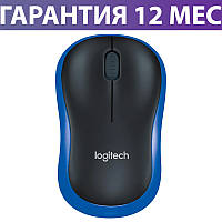 Беспроводная мышка Logitech M185, черная/синяя, USB, мышь для ноутбука логитеч/лоджитек/логитек