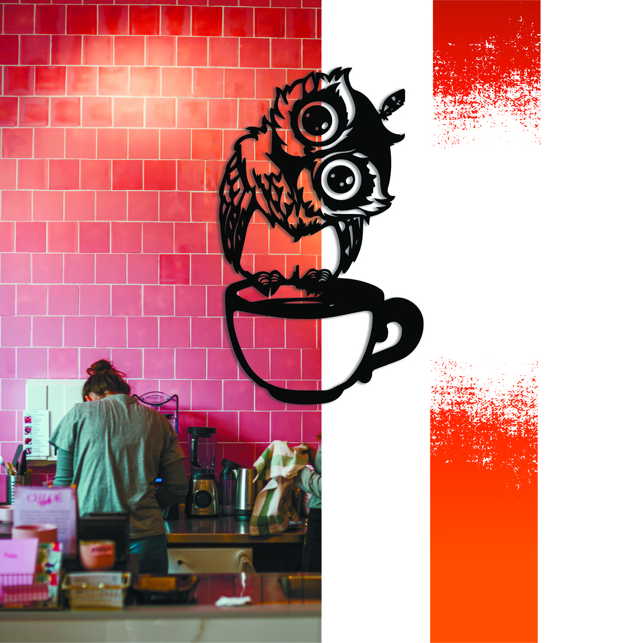Декоративна дерев'яна картина абстрактна модульна полігональна Панно "Owl on coffee / Сова на каві "