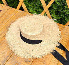 Крислатий жіноча натуральна солом'яний капелюх, декорована стрічкою, фото 3