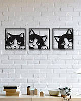 Декоративное панно из металла Три кота, комбинация из 3 картин на стену