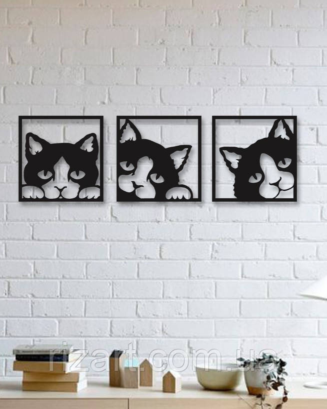 Декоративне пано з металу Три кота, комбінація із 3 картин на стіну