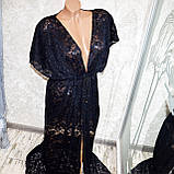 Великий розмір 72. Темно-синій довгий халат для жінок, літня гіпюрова накидка-парео, фото 2