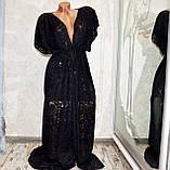 Великий розмір 72. Темно-синій довгий халат для жінок, літня гіпюрова накидка-парео, фото 5