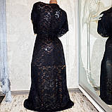 Великий розмір 72. Темно-синій довгий халат для жінок, літня гіпюрова накидка-парео, фото 3