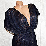 Великий розмір 72. Темно-синій довгий халат для жінок, літня гіпюрова накидка-парео, фото 4