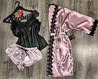 Женственный атласный набор домашней одежды с кружевом.