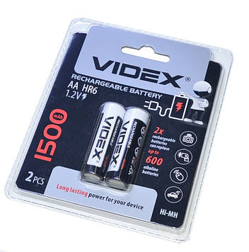 Акумулятор LR06(AA) Videx Ni-Mh 1,2V 1500mAh 2шт/упак.