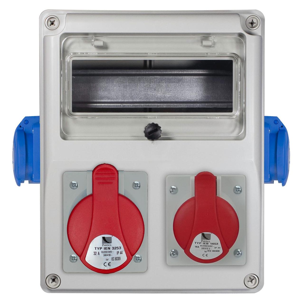 Щит з розетками 16A 4P, 32A 4P, 2xSchuko 8 модулів IP44 Pawbol 240R-8S, фото 1