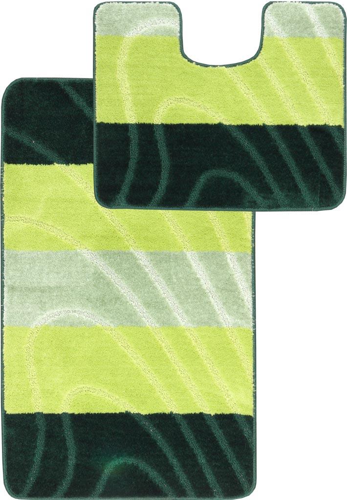 Набір килимків для ванної та туалету на гумовій основі Hali Смуги 2шт 60х100 і 60х50см Зелений (6119)